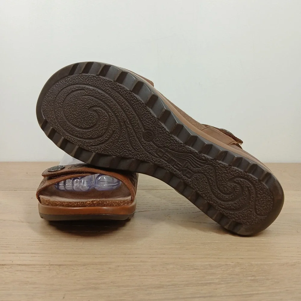 Dansko Wedge Sandals Women's 9.5 Reece Tan Brown Leather Floral Laser Cut